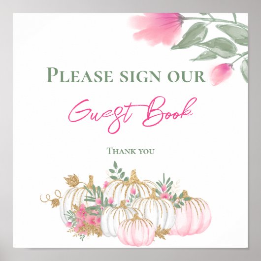 Fall Gold White und Pink Pumpkin Guest Book Poster (Vorne)