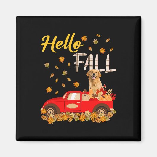 Fall Golden Retriever Leaf Herbst Red Truck Dog Lo Magnet (Vorne)