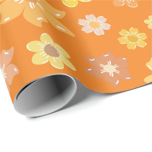 Fall Goldene Blume Nahtlose Orange Geschenkpapier (Rolleneckpunkt)
