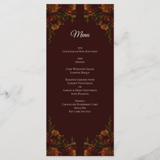 Fall Gothic Wedding Rustic Maroon Menükarte (Vorderseite)
