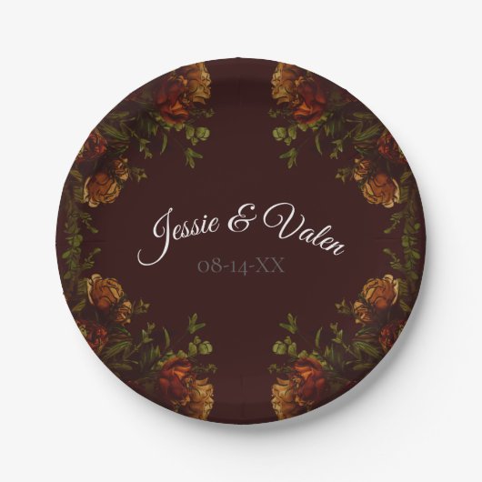 Fall Gothic Wedding Rustic Orange Maroon Pappteller (Vorderseite)