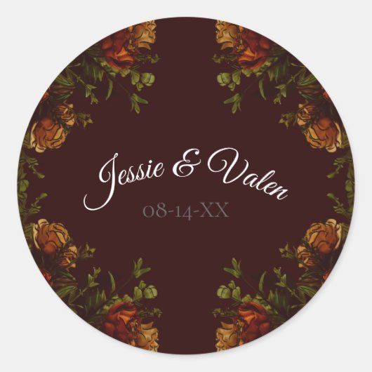 Fall Gothic Wedding Rustic Orange Maroon Runder Aufkleber (Vorderseite)