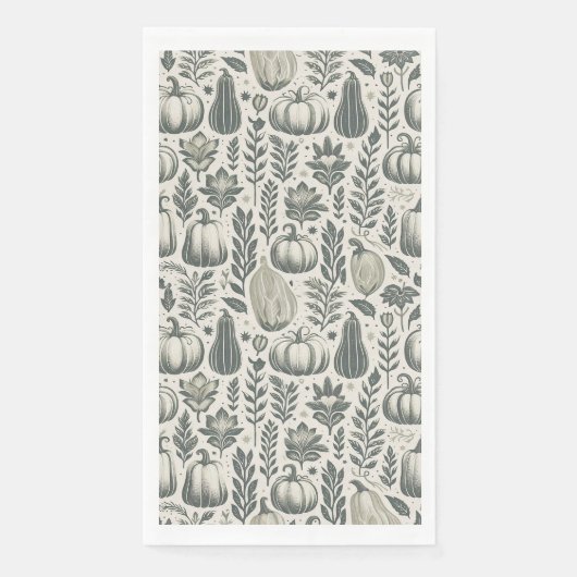 Fall Gourds Blockdruck in Grün Serviette (Vorderseite)