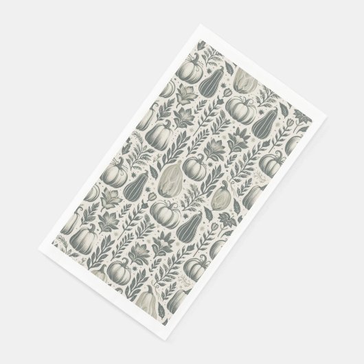 Fall Gourds Blockdruck in Grün Serviette (Ecke)