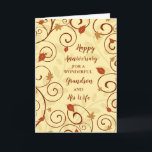 Fall Grandson und sein Ehefrau Jahrestag Karte<br><div class="desc">Glückliche Hochzeitskarte für Enkel und seine Ehefrau mit Herbstlauben Muster,  und herzlichen Vers.</div>