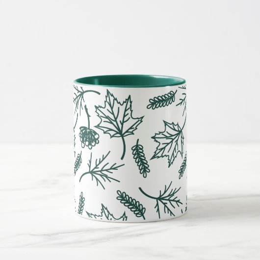 Fall Green Blätter Kontur Zwei-Tonen-Tasse Tasse (Zentrum)