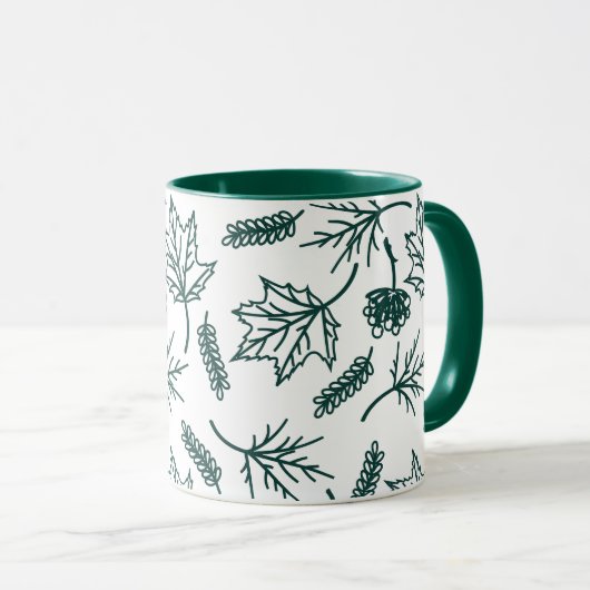 Fall Green Blätter Kontur Zwei-Tonen-Tasse Tasse (VorderseiteRechts)