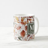 Fall Green Orange Blätter Aquarellfarben Monogram Kaffeetasse (VorderseiteRechts)
