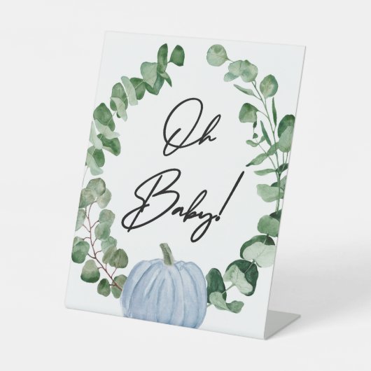 Fall Greenery Blue Pumpkin Boy Baby Shower Oh Baby Sockelschild (Vorderseite)
