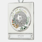 Fall Greenery Foto Name Timeless Keepake Banner-Ornament Silber (Links)