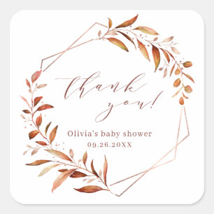 Fall Greenery Geometric Danke Rustic Baby Show Quadratischer Aufkleber