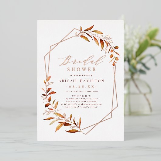 Fall Greenery Geometric Rustic Brautparty Folieneinladung (Stehend vorne)