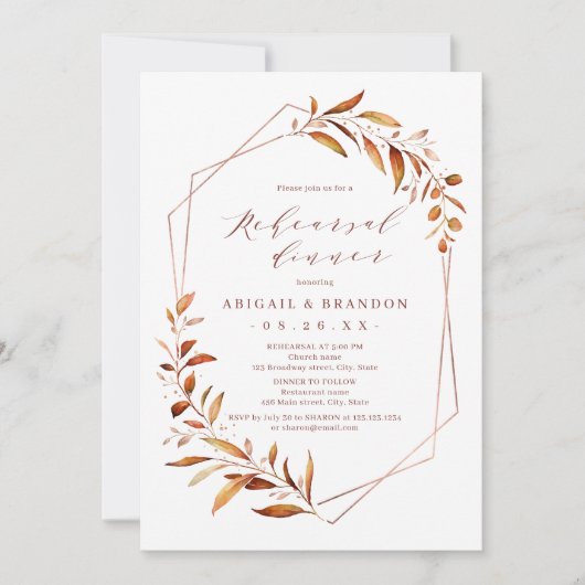 Fall Greenery Geometric Rustic Probe Dinner Einladung (Vorderseite)