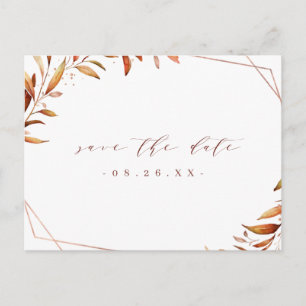 Fall Greenery Geometric Rustic Save the Date Ankündigungspostkarte