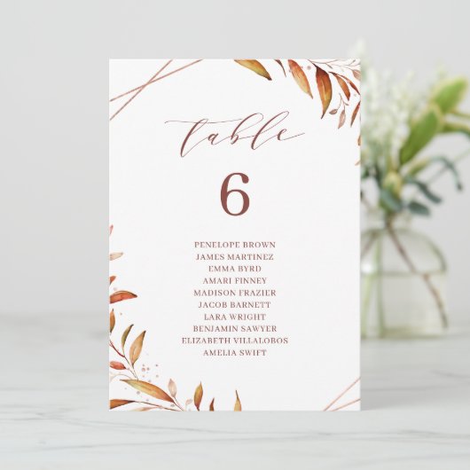 Fall Greenery Geometric Tischnummer Chart (Stehend Vorderseite)
