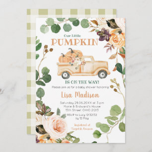 Fall Greenery Peach Pumpkin Truck Baby Shower Einladung