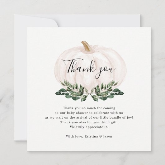 Fall Greenery Pumpkin Baby Dusche Danke Karte (Vorderseite)