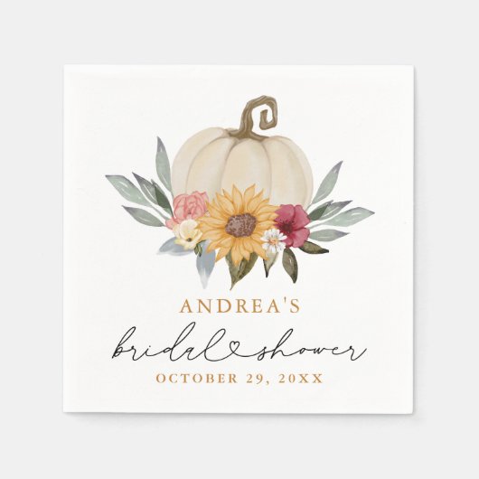 Fall Greenery Pumpkin Sonnenblumen Brautparty Serviette (Vorderseite)