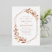 Fall Greenery Rose Gold Geometric Rustic Wedding Folieneinladung (Stehend vorne)