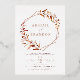 Fall Greenery Rose Gold Geometric Rustic Wedding Folieneinladung