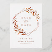 Fall Greenery Rose Gold Geometric Save the Date Folieneinladung (Vorderseite)