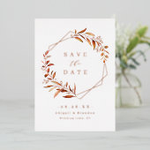Fall Greenery Rose Gold Geometric Save the Date Folieneinladung (Stehend vorne)