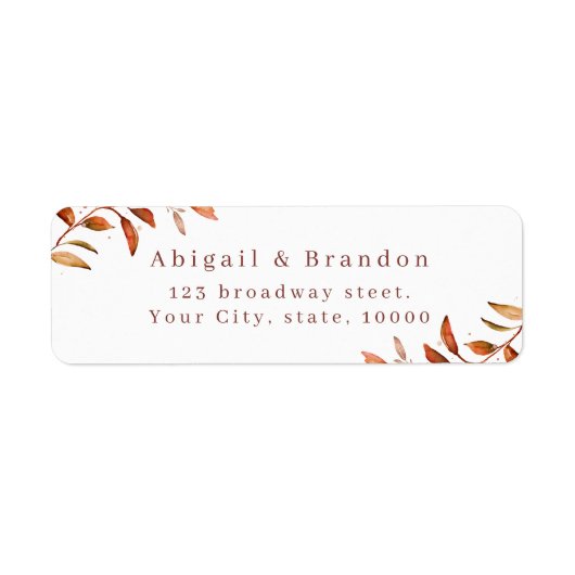 Fall Greenery Rustic Wedding Return Address Label (Vorne)