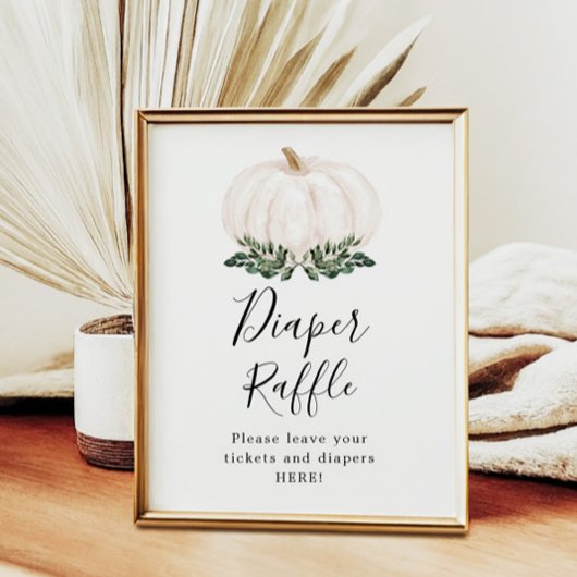 Fall Greenery White Pumpkin Diaper Raffle Sign Poster