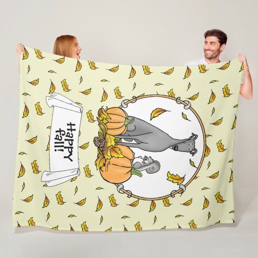 Fall Greyhound (grau) Dog Pumpkins Blätter Funny Fleecedecke (Beispiel)