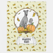 Fall Greyhound (grau) Dog Pumpkins Blätter Funny Fleecedecke (Vorderseite)