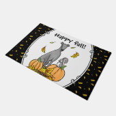 Fall Greyhound (grau) Dog Pumpkins Blätter Funny Fußmatte (Schrägansicht)