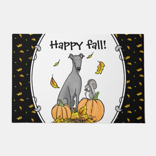 Fall Greyhound (grau) Dog Pumpkins Blätter Funny Fußmatte (Vorderseite)