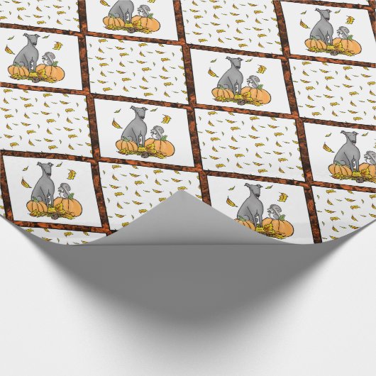 Fall Greyhound (grau) Dog Pumpkins Blätter Funny Geschenkpapier (Ecke)