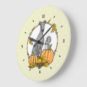 Fall Greyhound (grau) Dog Pumpkins Blätter Funny Große Wanduhr (Winkel)