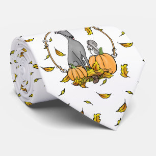 Fall Greyhound (grau) Dog Pumpkins Blätter Funny Krawatte