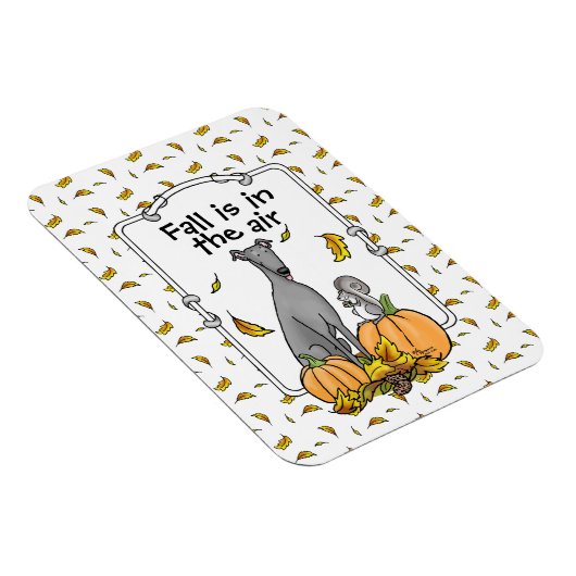 Fall Greyhound (grau) Dog Pumpkins Blätter Funny Magnet (Rechte Seite)