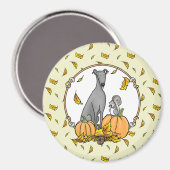 Fall Greyhound (grau) Dog Pumpkins Blätter Funny Magnet (Vorderseite/Rückseite)