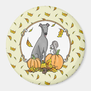 Fall Greyhound (grau) Dog Pumpkins Blätter Funny Magnet