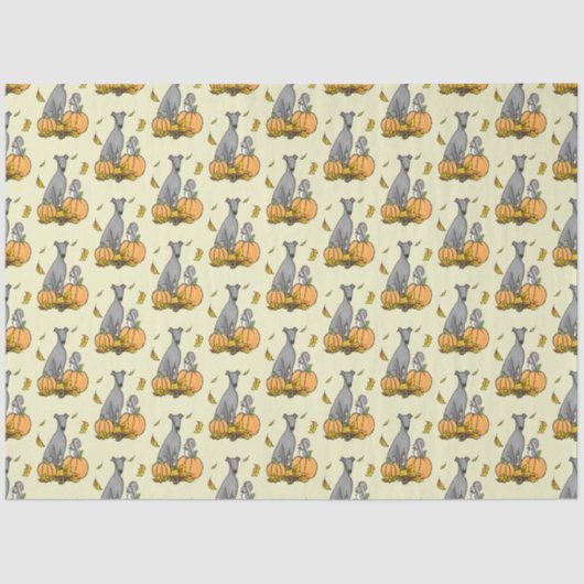 Fall Greyhound (grau) Dog Pumpkins Blätter Funny Seidenpapier (Vorderseite)