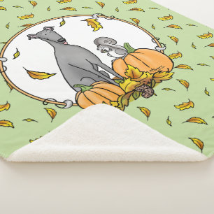 Fall Greyhound (grau) Dog Pumpkins Blätter Funny Sherpadecke