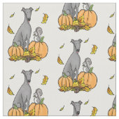 Fall Greyhound (grau) Dog Pumpkins Blätter Funny Stoff (Nahaufnahme)