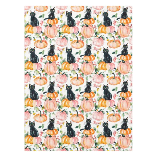 Fall Halloween Black Cats and Pumpkin Design Tischdecke (Vorderseite)