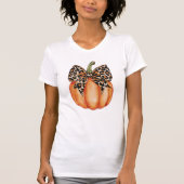 Fall Halloween Pumpkin Leopard Pattern Bow T-Shirt (Vorderseite)