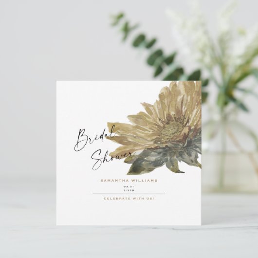 Fall Hand bemalt Sonnenblumen Brautparty Platz Einladung (Stehend Vorderseite)