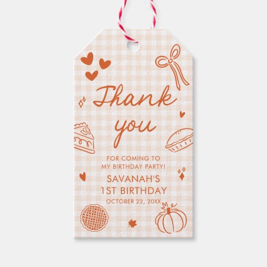 Fall Hand Drawn A Little Cutie Pie 1st Birthday Geschenkanhänger (Vorderseite)