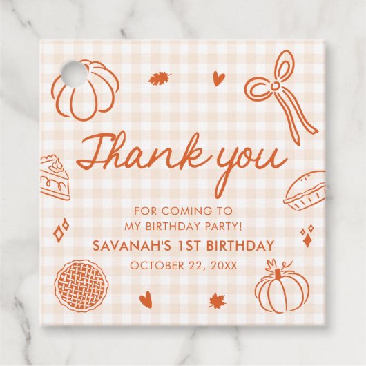 Fall Hand Drawn A Little Cutie Pie 1st Birthday Geschenkanhänger (Vorderseite)