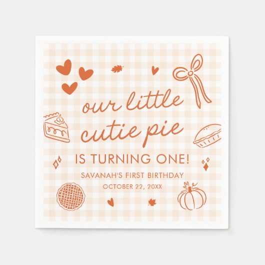Fall Hand Drawn A Little Cutie Pie 1st Birthday Serviette (Vorderseite)