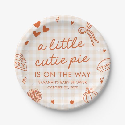 Fall Hand Drawn A Little Cutie Pie Baby Shower Pappteller (Vorderseite)