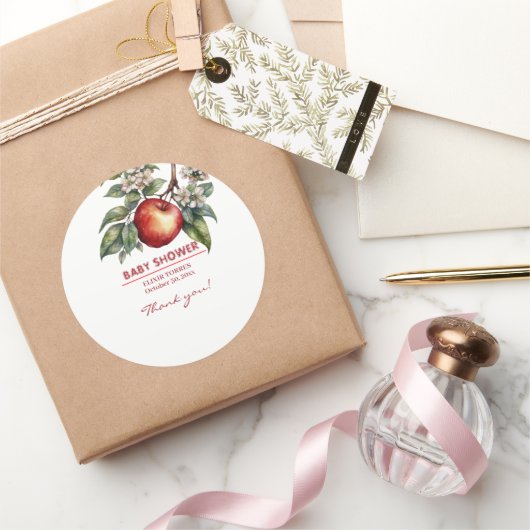 Fall Harvest Apfelzweig Bloral Baby Dusche Runder Aufkleber (Schenken)