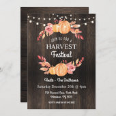 Fall Harvest Festival Pumpkin Wood Floral Einladun Einladung (Vorne/Hinten)